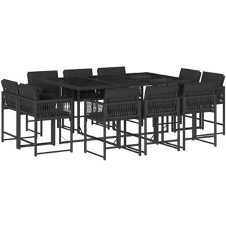 vidaXL Set De Comedor Jard&iacute;n 11 Pzas Con Cojines Rat&aacute;n Sint&eacute;tico Negro Vidaxl
