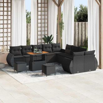 vidaXL Conjunto De Sof&aacute; De Jard&iacute;n 13 Pcs Negro Rat&aacute;n Sint&eacute;tico Vidaxl