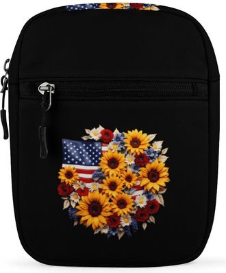 Generic American Flag Sunflowers Crossbody Bag Adjustable Satchel Cute Shoulder Bag Lightweight Sling Bags