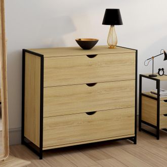IDMarket Detroit Arc&oacute;n De 3 Cajones 80 Cm Dise&ntilde;o Industrial