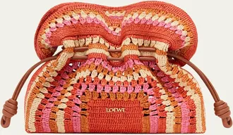 Loewe x Paulas Ibiza Flamenco Striped Crochet Raffia Clutch Bag