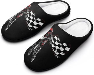 Generic Checkered Flag Got Dirt Bike Motorcross Racing Fashion Cotton Slippers for Women Memory Foam House Slippers Non-Slip House Bedroom Shoes