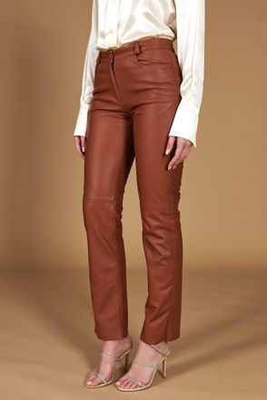 D'Arienzo Pantalone in pelle color cuoio nappa effetto liscio DArienzo, Seleziona Taglia M, Colore Cuoio