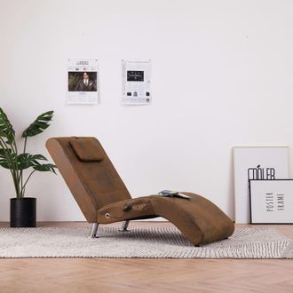 vidaXL Div&aacute;n De Masaje Con Almohada De Piel De Ante Artificial Marr&oacute;n Vidaxl