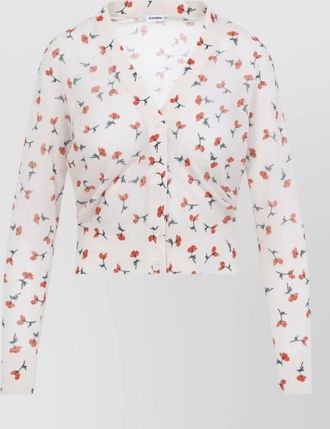 Jil Sander cropped v neck floral knit cardigan