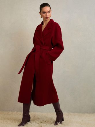 Reiss Atelier Red Wool Blindseam Belted Coat, 12