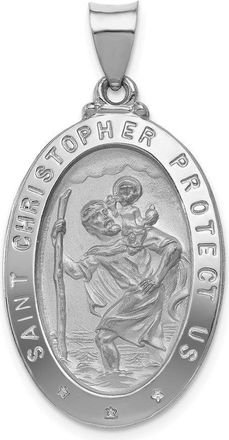 Diamond2Deal 14k White Gold and Satin Hollow St Christopher Medal Oval Pendant