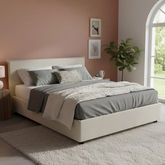 Dmora Dmora - Cama Matrimonial Dambros, Cama Contenedor Con Revestimiento De Tela, 100% Made In Italy, Apertura Frontal, Adecuado Para Colch&oacute;n Cm 160x190, B