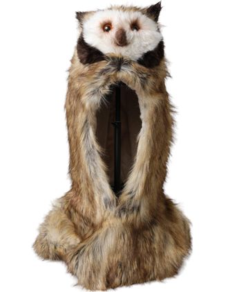 Dolce & Gabbana Womens Faux Fur Owl Head Winter Hat Brown Acrylic Polyester