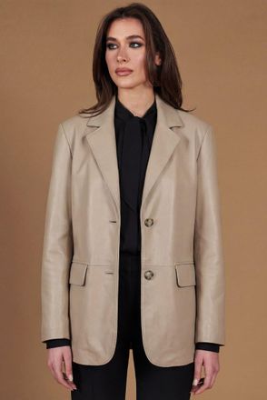 D'Arienzo Giacca monopetto in pelle color sabbia con bottoni effetto liscio DArienzo, Seleziona Taglia S, Colore Beige