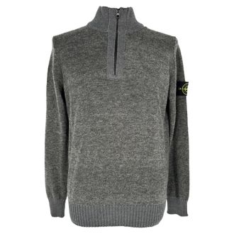 Stone Island Half-Zipped Knitted Sweater in Grey Wool