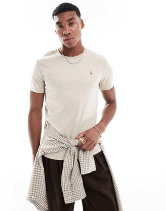 Polo Ralph Lauren T-shirt custom fit beige m&eacute;lange in cotone pima con logo-Neutro