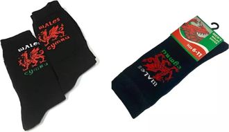 Generic New Mens 3 Pair Pack Welsh Wales Cymru Dragon Black Cotton Socks UK 6-11
