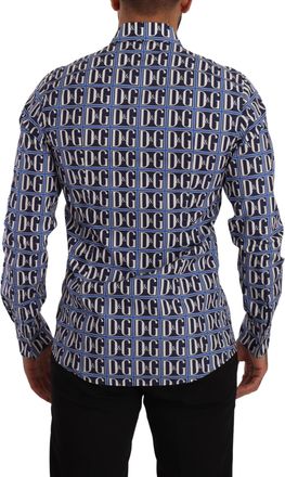Dolce & Gabbana Mens Blue Logo Mania Slim Fit Cotton Shirt