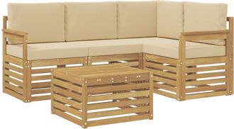 vidaXL Conjunto De Sof&aacute;s De Exterior 5 Uds. Y Beige Poli&eacute;ster Vidaxl
