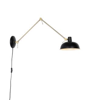 QAZQA Retro/vintage L&aacute;mpara De Pared Retro Negra Con Bronce - Milou Acero Alargada Adecuado Para Led Max. 1 X 25 Watt - Qazqa