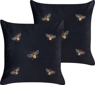 Beliani Beliani - Conjunto De 2 Cojines Negro Amarillo Marr&oacute;n Blanco 45 X 45 Cm Abejas Talinum