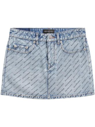 Balenciaga Light Blue Logo Miniskirt
