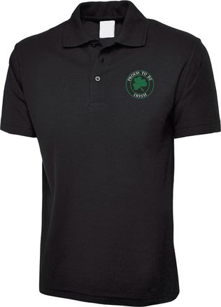 Generic Embroidered Proud to Be Irish Badge Unisex Adults Polo Shirt, Ireland Flag Polo Shirt, Patriotic Poloshirt, Casual Wear Polo Shirt for Adults Black