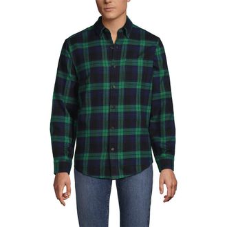 Lands End Flagship Flannel Shirt in Rich Clover/navy Plaid at Nordstrom, Size X-Large