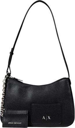 A|X Armani Exchange Bedrukte handtas met binnenzakken en ritssluiting - Dames - Schoudertassen - Zwart - ONE Size - Polyester - Tassen