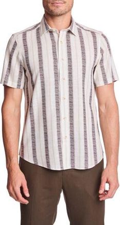 Paisley & Gray Sawyer Short Sleeve Linen Blend Button-Up Shirt in Tan Brown Stripes at Nordstrom Rack, Size Xxx-Large