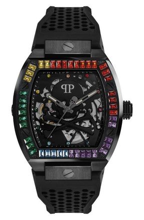 Philipp Plein The $keleton Silicone Strap Watch, 44mm in Ip Black at Nordstrom
