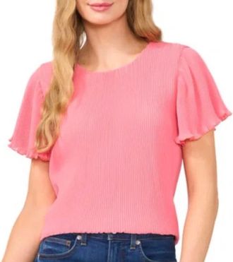 CeCe by Cynthia Steffe Pleated Short Sleeve Top In Tulip Fields