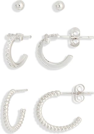 Argento Vivo Set of 3 Sterling Silver Ball, Cross & Twisted Huggie Hoop Earrings at Nordstrom Rack