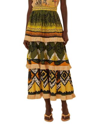 Farm Rio Farm Rio Linen-Blend Creation Midi Skirt