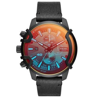 Diesel DZ4519 Chronograph Griffed Mens Watch - Black Leather - One Size