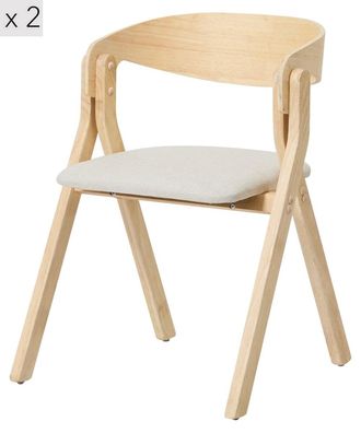 Nordlys Set 2 sillas de comedor en madera y tejido beige
