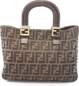 Fendi Brown Canvas Leather Handbag Tote Bag (Pre-Owned)