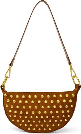 Think Royln Superstar Studded Faux Suede Crossbody Bag in Dark Golden Suede W/Studs at Nordstrom