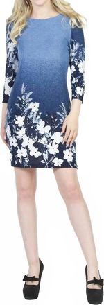 Papillon Floral Border Print Ombre Sweater Dress In Navy