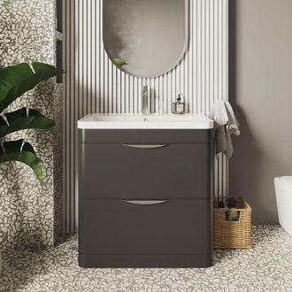 Nuie Nuie - Parade Floor Standing 2-Drawer Vanity Unit with Ceramic Basin 800mm Wide - Satin Anthracite
