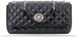 Versace Gewatteerde leren schoudertas met magneetknoop - Dames - Schoudertassen - Zwart - ONE Size - Leer - Tassen