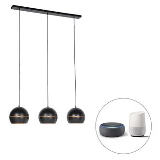 QAZQA Qazqa - Smart Pendant Light Black with Gold Interior 3-Lights incl. Wifi ST64 - Buell