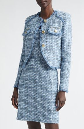 St. John Vilette Tweed Crop Jacket in Denim Blue/midnight at Nordstrom, Size 8