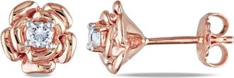 Amour Created White Sapphire Flower Stud Earrings In Rose Plated Sterling Silver