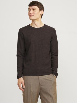 Jack & Jones Rundhalspullover JACK & JONES JJECOOPER KNIT CREW NECK NOOS, Herren, Gr. S, braun (mulch), Strick, Obermaterial: 100% Baumwolle, meliert, regular fit 