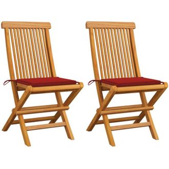 vidaXL Sillas De Jard&iacute;n 2 Unidades Con Cojines Rojos Madera De Teca Vidaxl