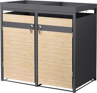 ML Design Ml-design - Cobertizo De Exterior Para 2 Cubos De Basura De 240l 132x80x124 Cm Con Aspecto Alerce Mueble Cubrecontenedor De Acero Resistente Con Techo