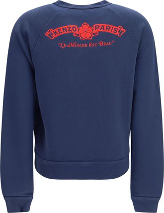 Kenzo Womens Paris Emblem Embroidered Cotton Sweatshirt Blue Black Sweatshirts Sweater