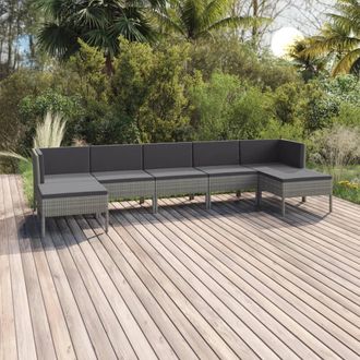 vidaXL Set De Muebles De Jard&iacute;n 7 Pzas Y Cojines Rat&aacute;n Sint&eacute;tico Gris Vidaxl