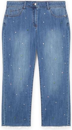 Fiorella Rubino Cropped Jeans met Strass Applicaties - Dames - Cropped Jeans - Blauw - XL - Katoen - Jeans