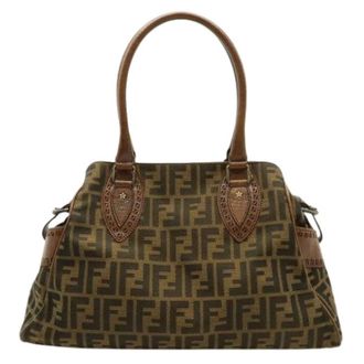 Fendi Pre-owned Zucca Etnico Nylon Jacquard Leather Tote Bag - Dames - Pre-owned - Bruin - Maat: ONE Size Nylon