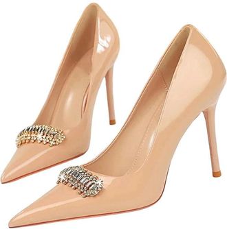 Generic Womens Patent Leather High Heel Pumps Crystal Detail Wedding Party Dress Shoes