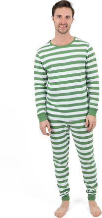 Leveret Mens Cotton Striped Matching Family Holiday Pajamas in Green & White at Nordstrom, Size Xx-Large
