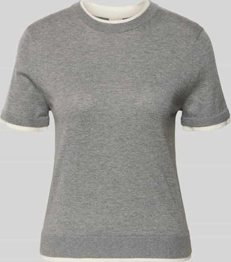 Stefanel Strickshirt aus Leinen-Mix in Two-Tone-Machart in Mittelgrau, Gr&ouml;&szlig;e XL